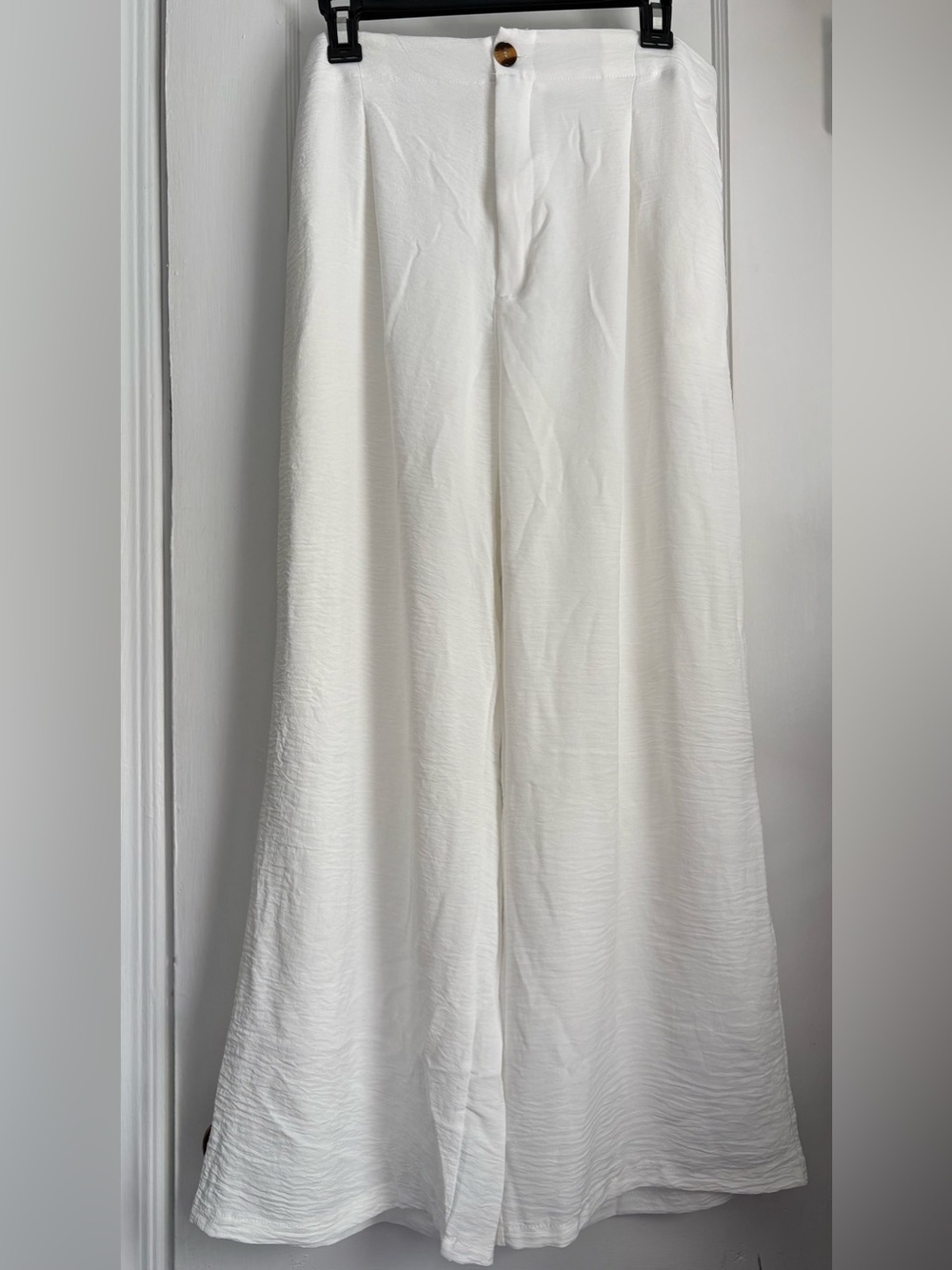 Elegant White Wide Leg Palazzo Pants | High Waist Flowy Casual Chic, Sz: L